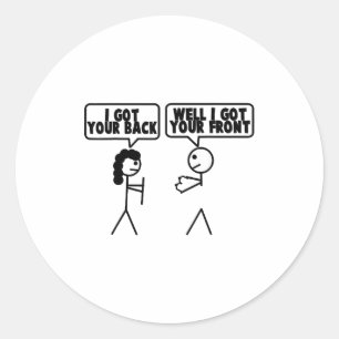 Sticker Rond J'ai ton dos - Stick Figure Homme Bâton Avant