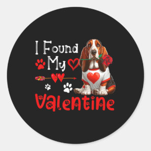 Sticker Rond J'Ai Trouvé Ma Valentine Bybet Hound Avec Fleur Mi