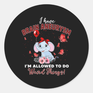 Sticker Rond J'ai un anévrisme cérébral éléphant autorisé à fai