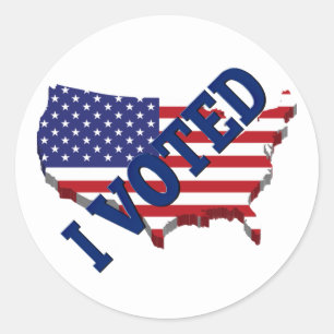 Sticker Rond J'ai voté Carte du Drapeau Américain Rouge Blanc B
