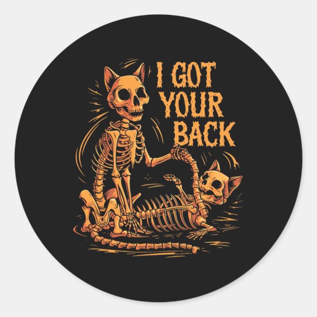 Sticker Rond J'Ai Votre Ck Drôle Halloween Chat Skeleton Skelet (Devant)
