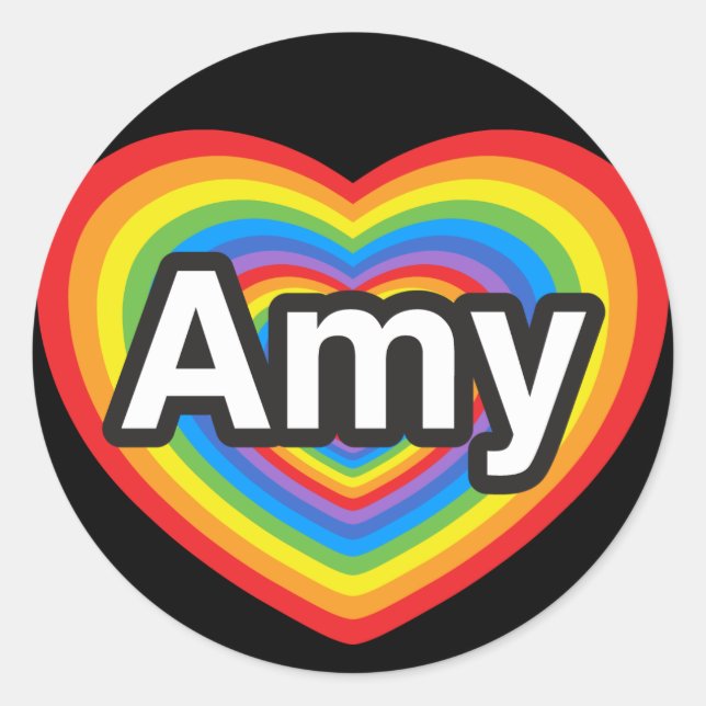 Sticker Rond J'aime Amy. Je t'aime Amy. Cœur (Devant)