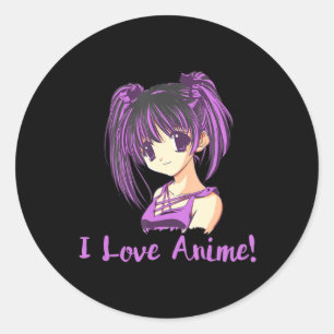 Sticker Rond J'Aime Anime ! Anime Girl otaku Manga
