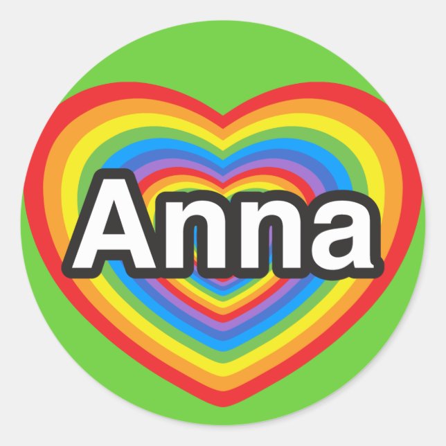 Sticker Rond J'aime Anna. Je t'aime Anna. Cœur (Devant)