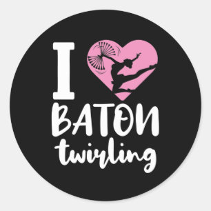 Sticker Rond J'Aime Baton Twirling Cute Twirler