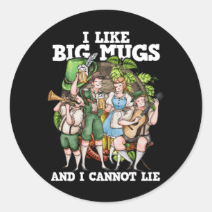 Sticker Rond J'Aime Big Mugs Oktoberfest Bavarois Munich Bière