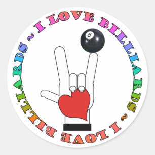 STICKER ROND J'AIME BILLIARDS ASL SIGN LANGUE