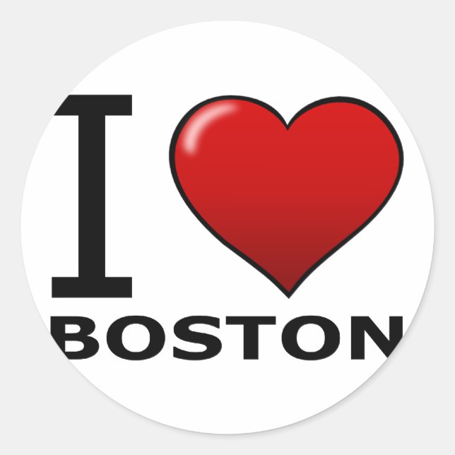 STICKER ROND J'AIME BOSTON, MA - MASSACHUSETTS (Devant)