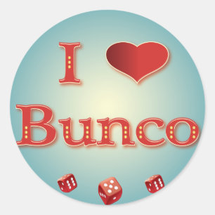 Sticker Rond J'aime Bunco en rouge avec les matrices rouges