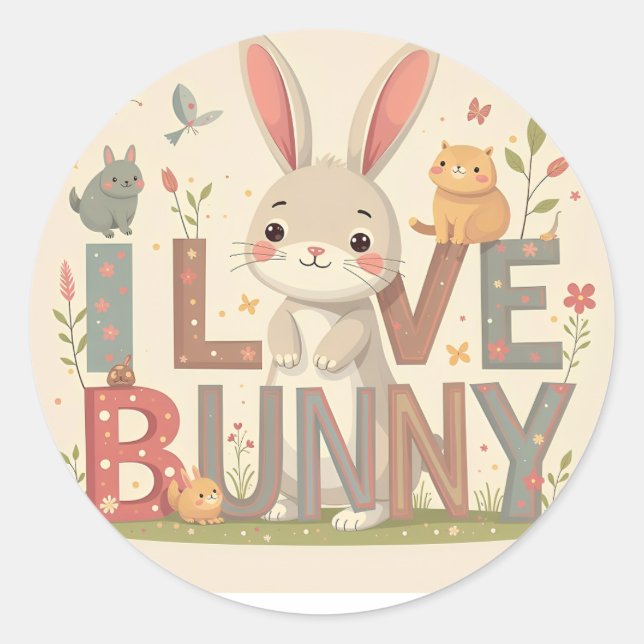 Sticker Rond J'Aime Bunny (Devant)
