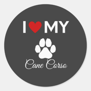 Sticker Rond J'aime Cane Corso nom personnalisé