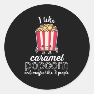 Sticker Rond J'aime Caramel Popcorn et peut-être 3 personnes