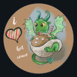 Sticker Rond J'AIME chaud Coaco Baby Dragon Christmas Mug<br><div class="desc">J'aime chaud Coaco bébé dragon joyeux Noël design parfait pour cette douce rue lors d'une journée d'hiver froide! Rien d'aussi magique que le chocolat ! Copyright artistique à Erin Cooper</div>