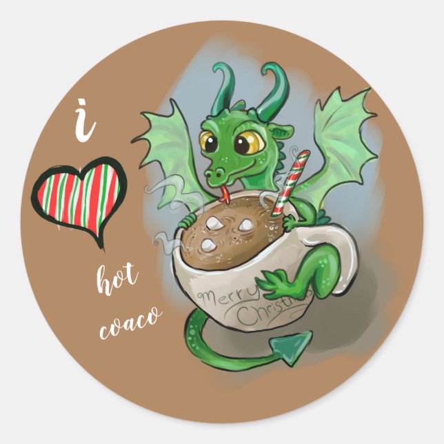 Sticker Rond J'AIME chaud Coaco Baby Dragon Christmas Mug (Devant)