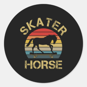 Sticker Rond J'aime Cheval Planche À Roulettes Cheval Skateur P