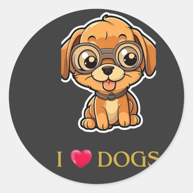 Sticker Rond J'aime chien Personnalisé Photo Et Texte Personnal (Devant)
