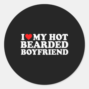 Sticker Rond J'aime cœur chaud petit ami barbu simple mignon am