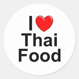 Sticker Rond J'aime (coeur) la nourriture thaïlandaise