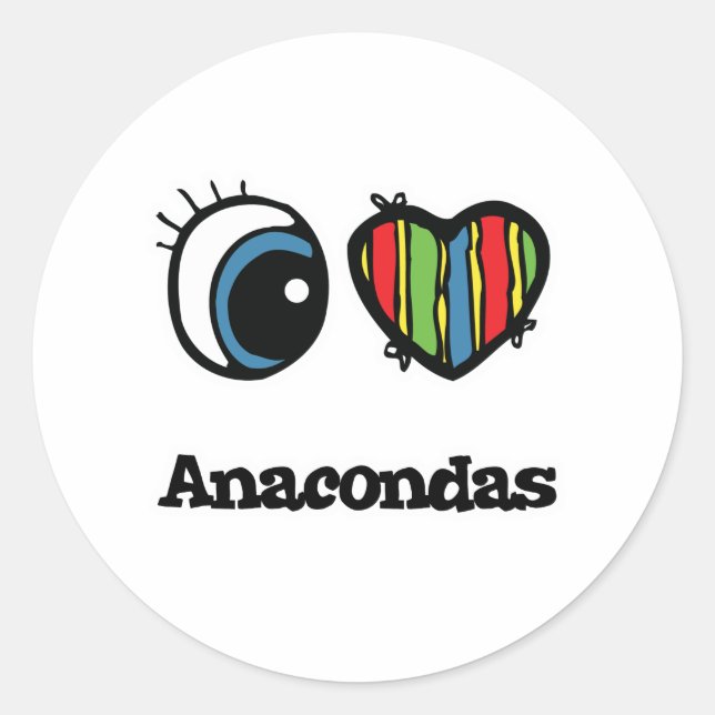 Sticker Rond J'aime (cœur) les anacondas (Devant)