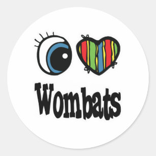 Sticker Rond J'aime (cœur) les wombats