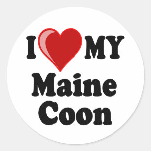 Sticker Rond J'aime (coeur) mon chat de ragondin du Maine