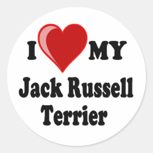 Sticker Rond J'aime (coeur) mon chien de Jack Russell Terrier