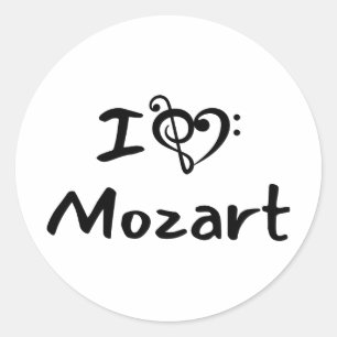 Sticker Rond J'aime cœur Mozart Musique Classique Texte Noir