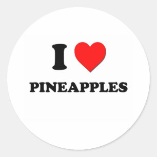 Sticker Rond J'aime des ananas (la nourriture)