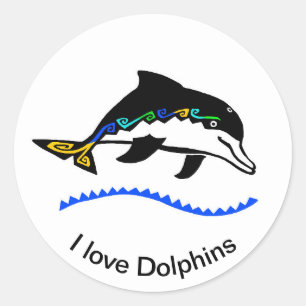 Sticker Rond J'aime DOLPHINS - Guerrier de la faune - Nature -