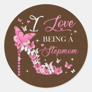 Sticker Rond J'Aime Être Stepmaman Papillons Haut Talon