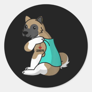 Sticker Rond J'aime grand-mère tatouage Akita chien