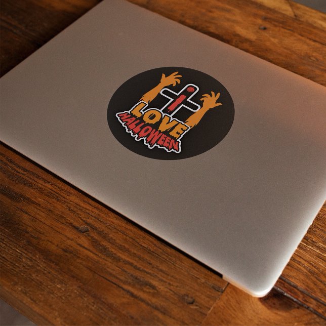 Sticker Rond J'aime Halloween Déplaisantes mains Zombies (Créateur téléchargé)