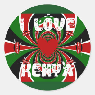 Sticker Rond J'aime Heart Kenya : Art de drapeau dynamique