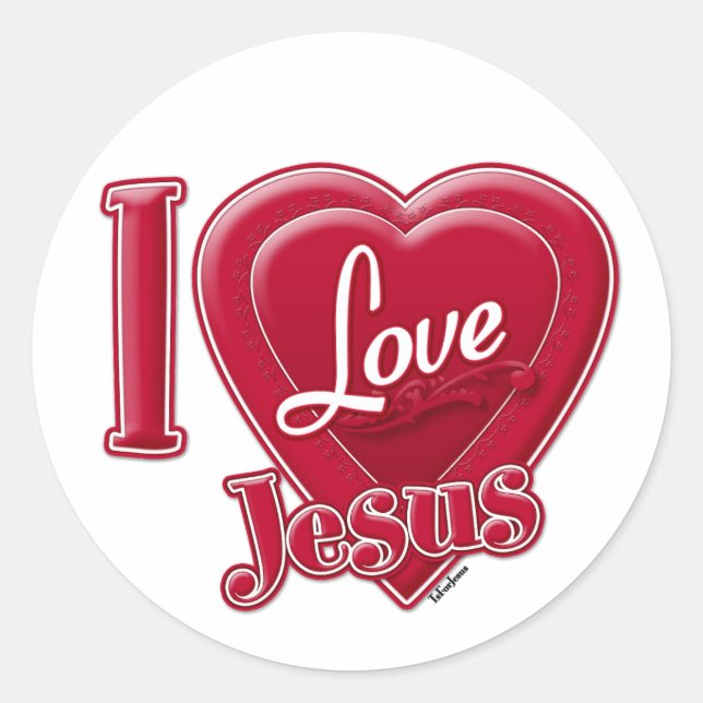 Sticker Rond J'aime Jésus Coeur Rouge (Devant)