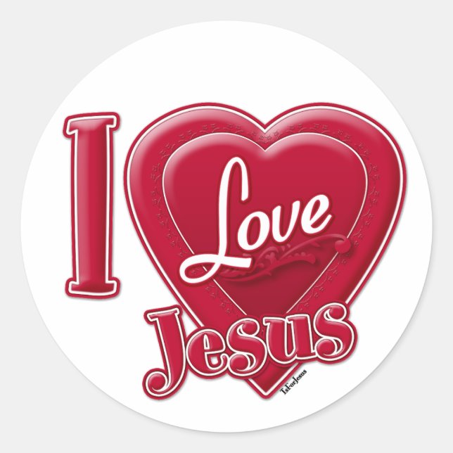 Sticker Rond J'aime Jésus Cœur Rouge (Devant)