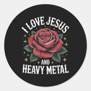 Sticker Rond J'aime Jésus et le heavy metal