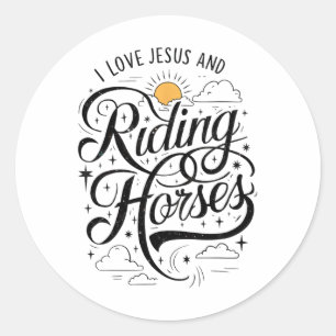 Sticker Rond J'Aime Jésus Et Les Chevaux D'Équitation Filles À