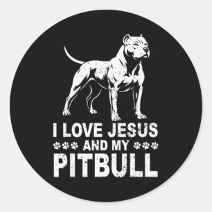 Sticker Rond J'aime Jésus et mon Pitbull