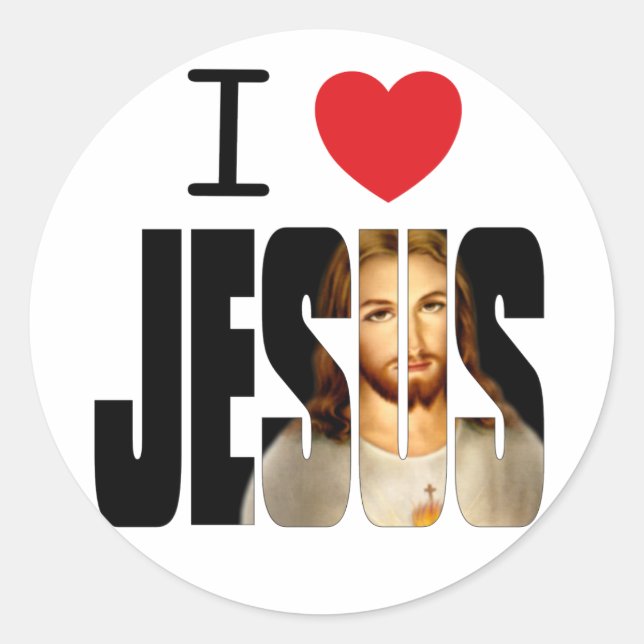 Sticker Rond J'aime Jésus - Je Coeur Jésus avec l'image du nom (Devant)