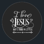Sticker Rond J'Aime Jésus Mais Je Cusse Un Peu<br><div class="desc">J'Aime Jésus Mais Je Cusse Un Peu</div>