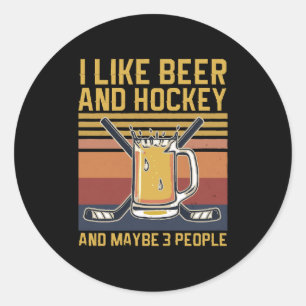 Sticker Rond J'aime la bière et le hockey et peut-être 3 person