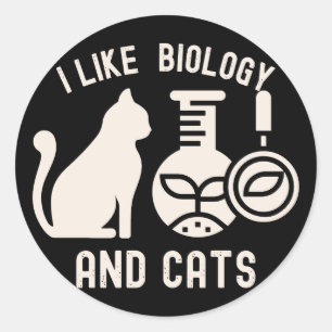 Sticker Rond J'aime la biologie et les chats, spécialité biolog