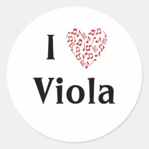 Sticker Rond J'aime la Clef d'Alto de l'Alto Viola Cœur Rouge d