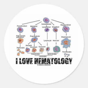 Sticker Rond J'aime la hématologie (la lignée de globule