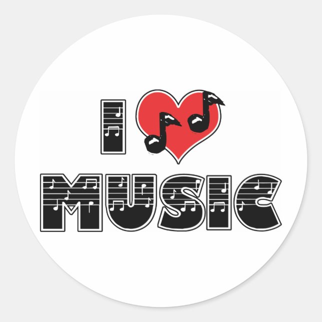 Sticker Rond J'aime la musique (Devant)