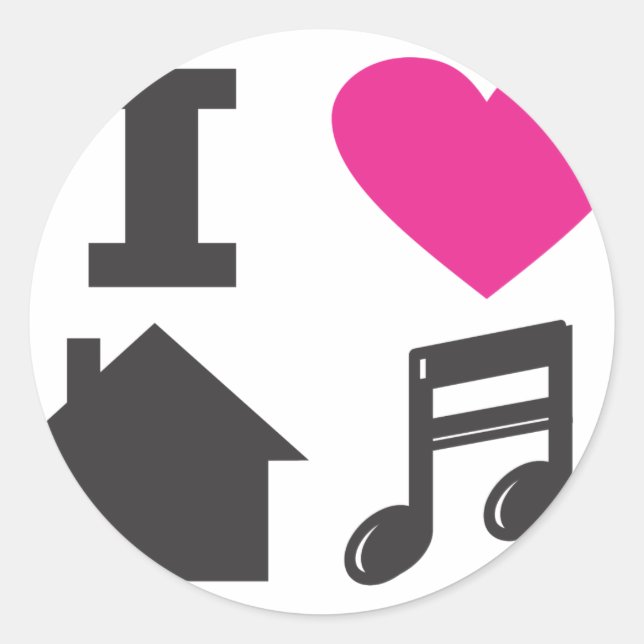 Sticker Rond J'aime la musique de maison (Devant)