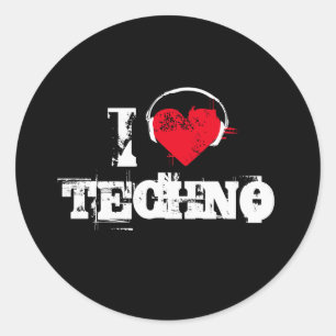 Sticker Rond J'aime la techno