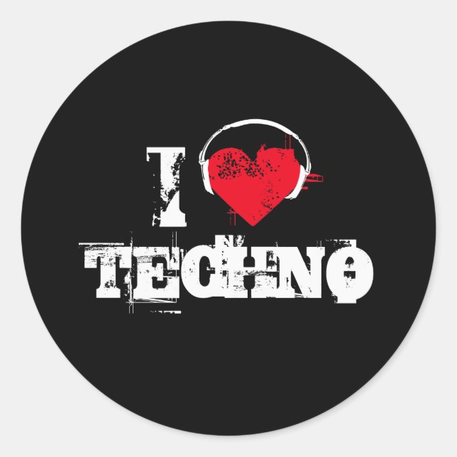 Sticker Rond J'aime la techno (Devant)