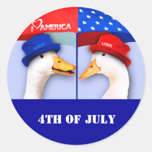 Sticker Rond J'Aime L'Amérique. Drôle canards patriotiques