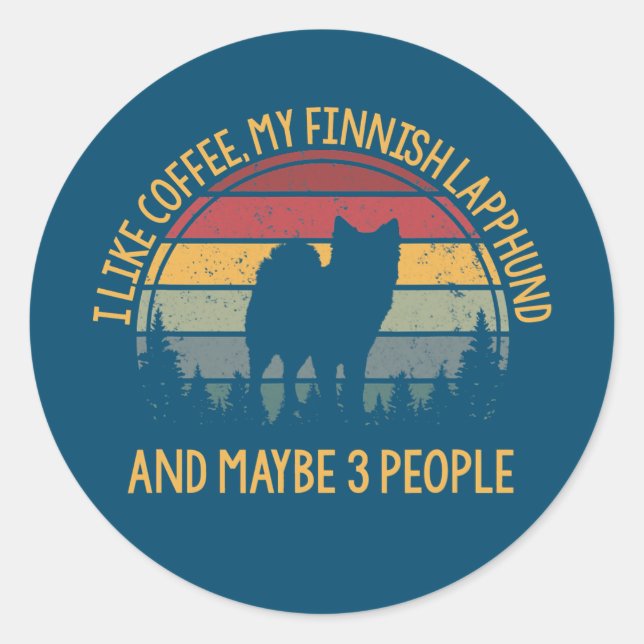 Sticker Rond J'aime le café et mon Finnischer Lapphund Finlanda (Devant)